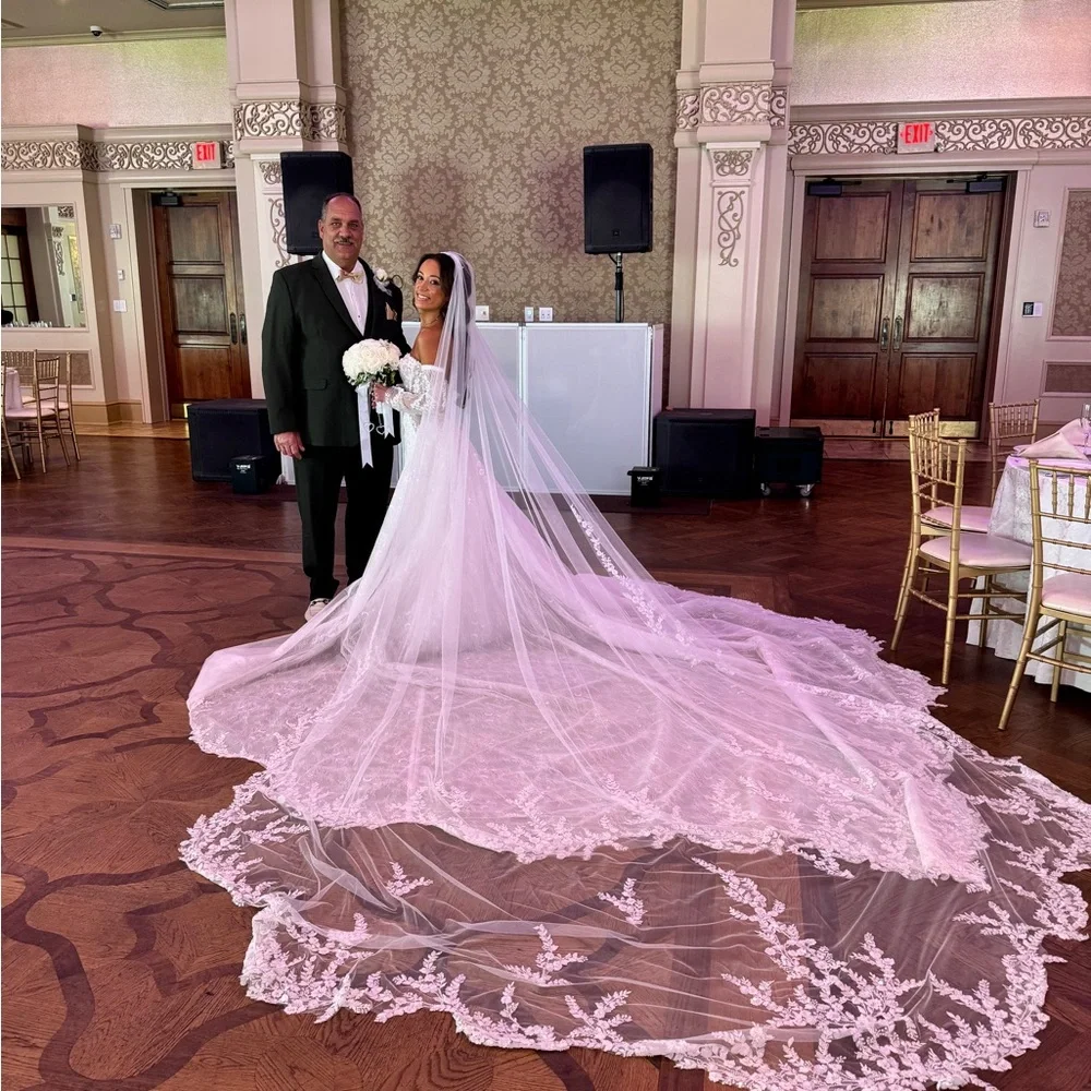 Maggie Sottero White Wedding Dress with Lace Train - Picture 1 of 13